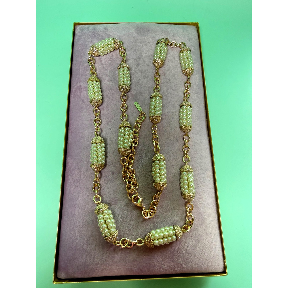 Clarion Pell GPK Princess Grace Kelly of Monaco 34" Faux Pearl Cluster Necklace